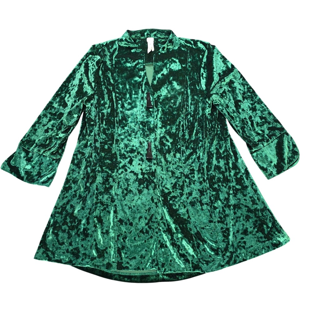 Come N See Velvet Tunic Top Women's Size 2X Emerald Green Crushed Toggle Button